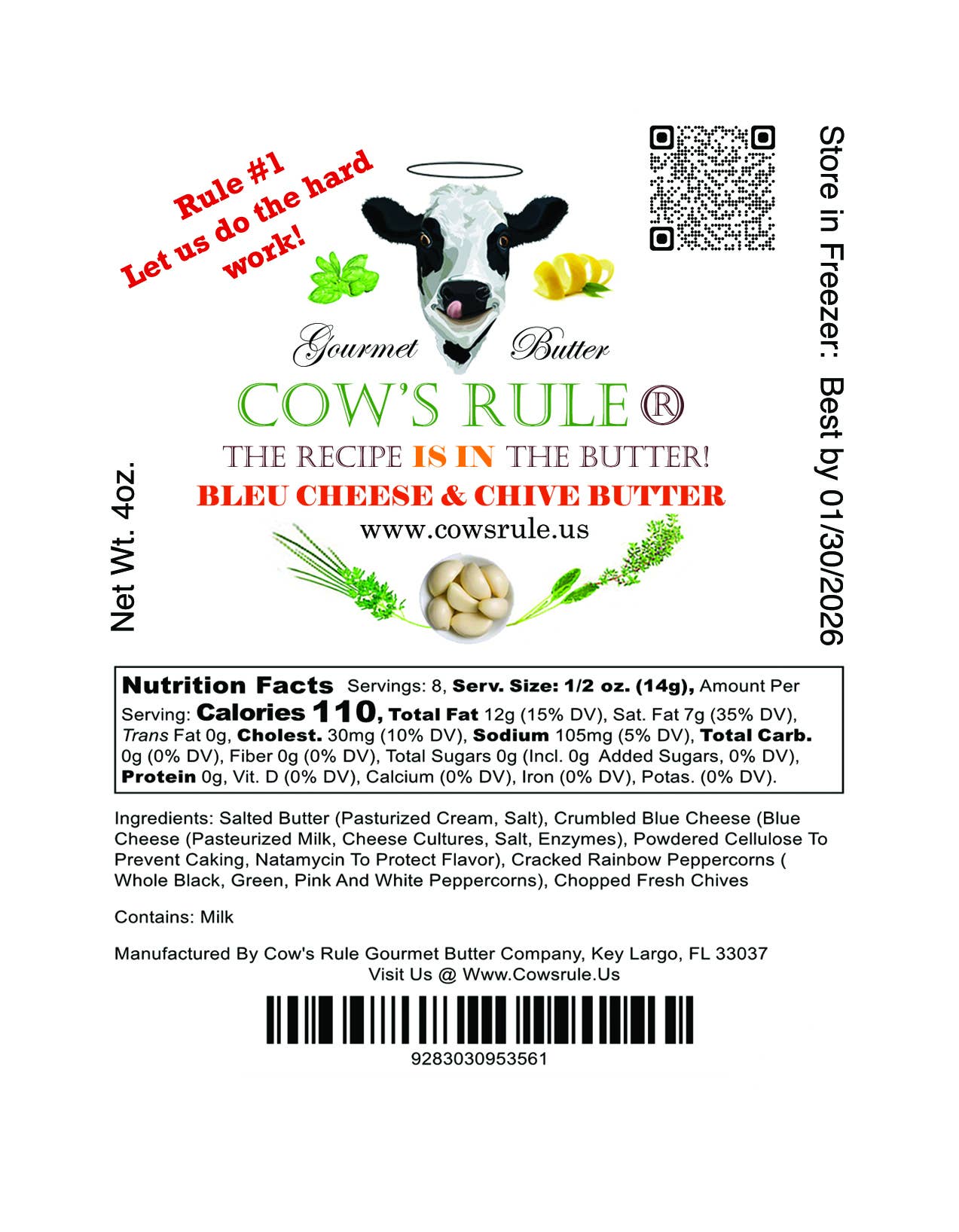 Cow's Rule Gourmet Butter Company - Blue Cheese & Chive Compound Butter 4oz.