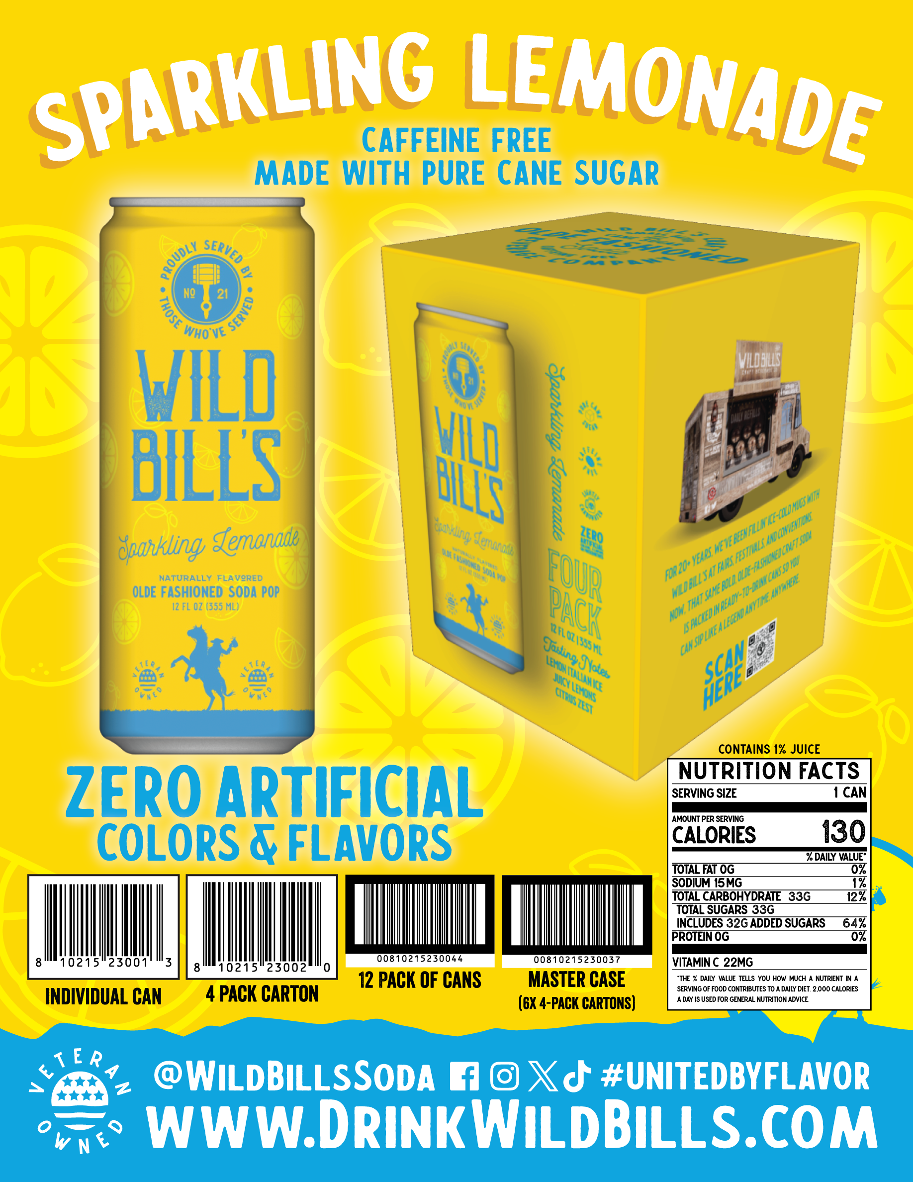 Wild Bill’s Craft Beverage Co. - Sparkling Lemonade - Premium Cane Sugar Soda, 12-Pack, Cans