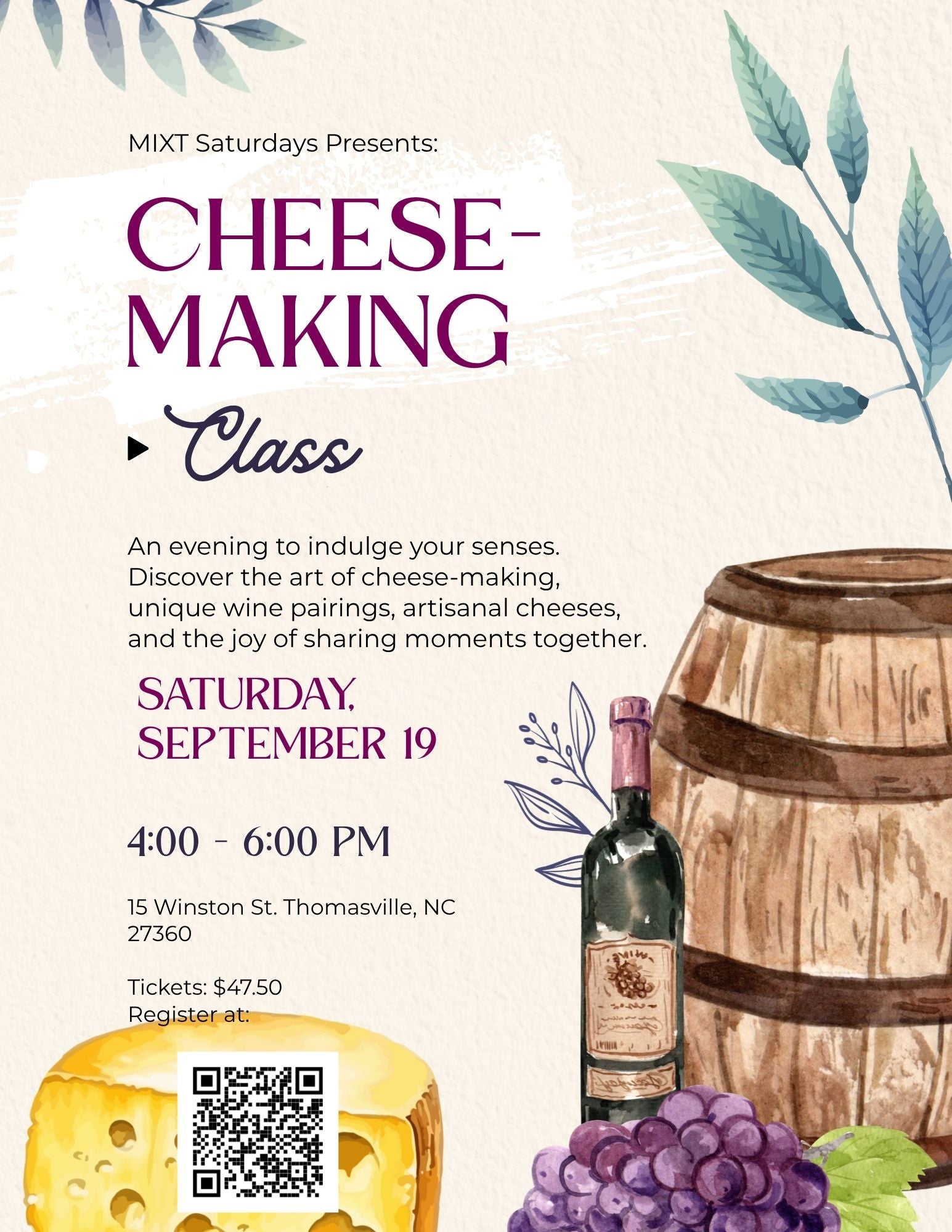 MIXT Saturdays Cheese-Making Class SEPT 19