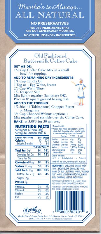 Old Fashioned Buttermilk Coffee Cake Mix