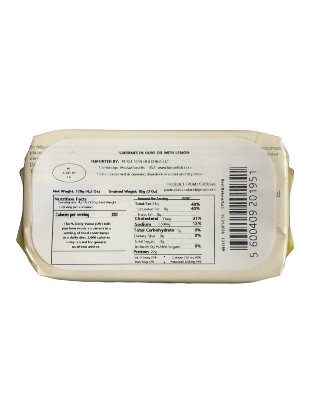 Tin Can Fish ( BELA, Cantara, Mar, Porthos, Varina ) - Cantara Brand Sardines in Olive Oil w/ Lemon - 6 Pack