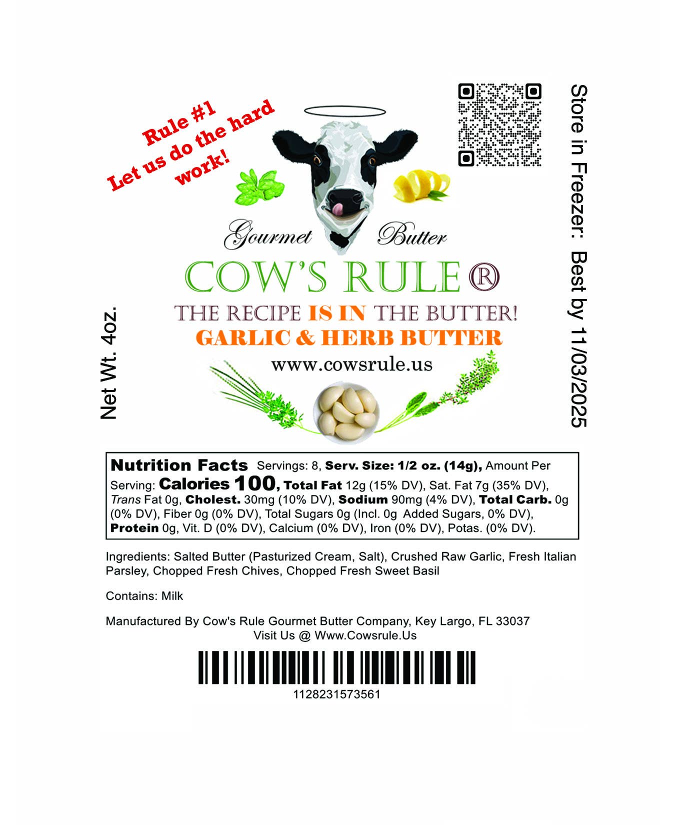 Cow's Rule Gourmet Butter Company - Garlic & Herb Compound Butter 4oz.